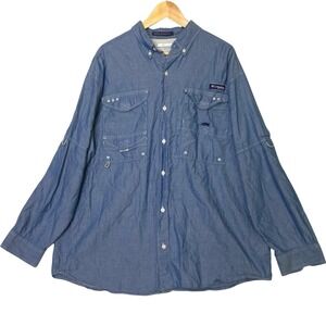 Columbia PFG Super Bonehead Shirt Mens L Blue Outdoor Utility‎ Fishing Gorpcore